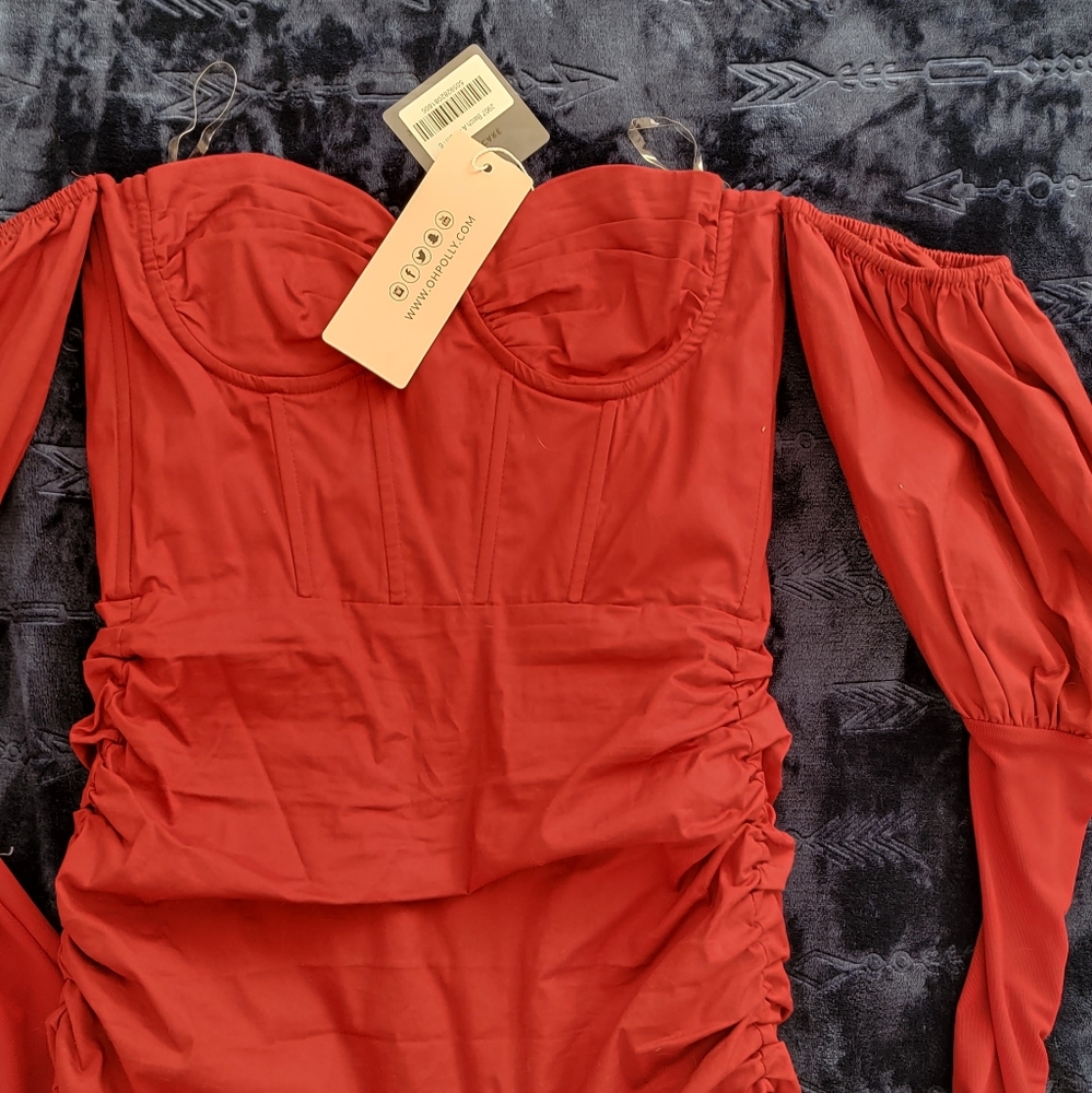 Red off shoulder corset dress